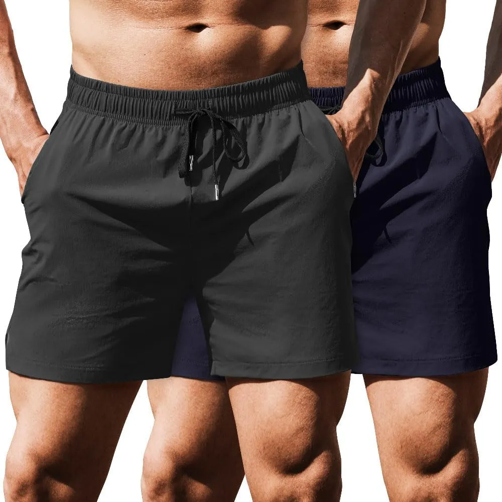 COOFANDY Men's Running Athletic Shorts 5 Inch 2 Pack Gym Workout Shorts Fitted Exercise Hiking Shorts with Zipper Pocket