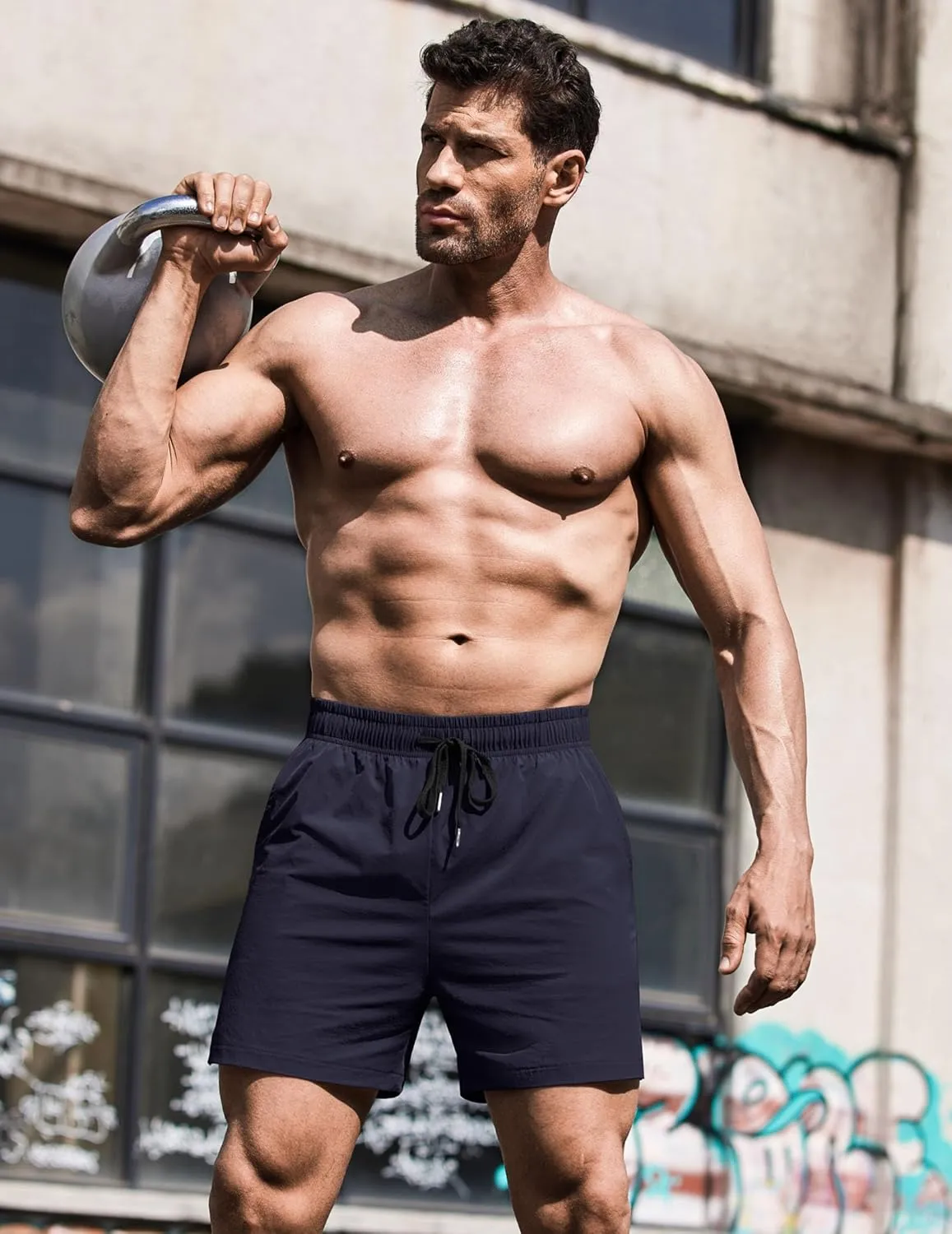 COOFANDY Men's Running Athletic Shorts 5 Inch 2 Pack Gym Workout Shorts Fitted Exercise Hiking Shorts with Zipper Pocket