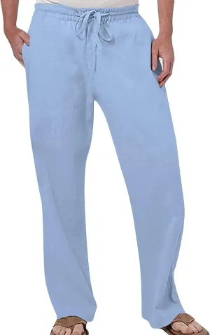 Cotton Linen Pants for Men Drawstring Elastic Waist Athletic Gym Joggers Pants Hiking Hunting Work Trousers