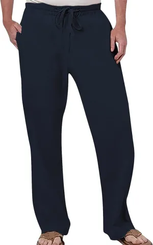 Cotton Linen Pants for Men Drawstring Elastic Waist Athletic Gym Joggers Pants Hiking Hunting Work Trousers