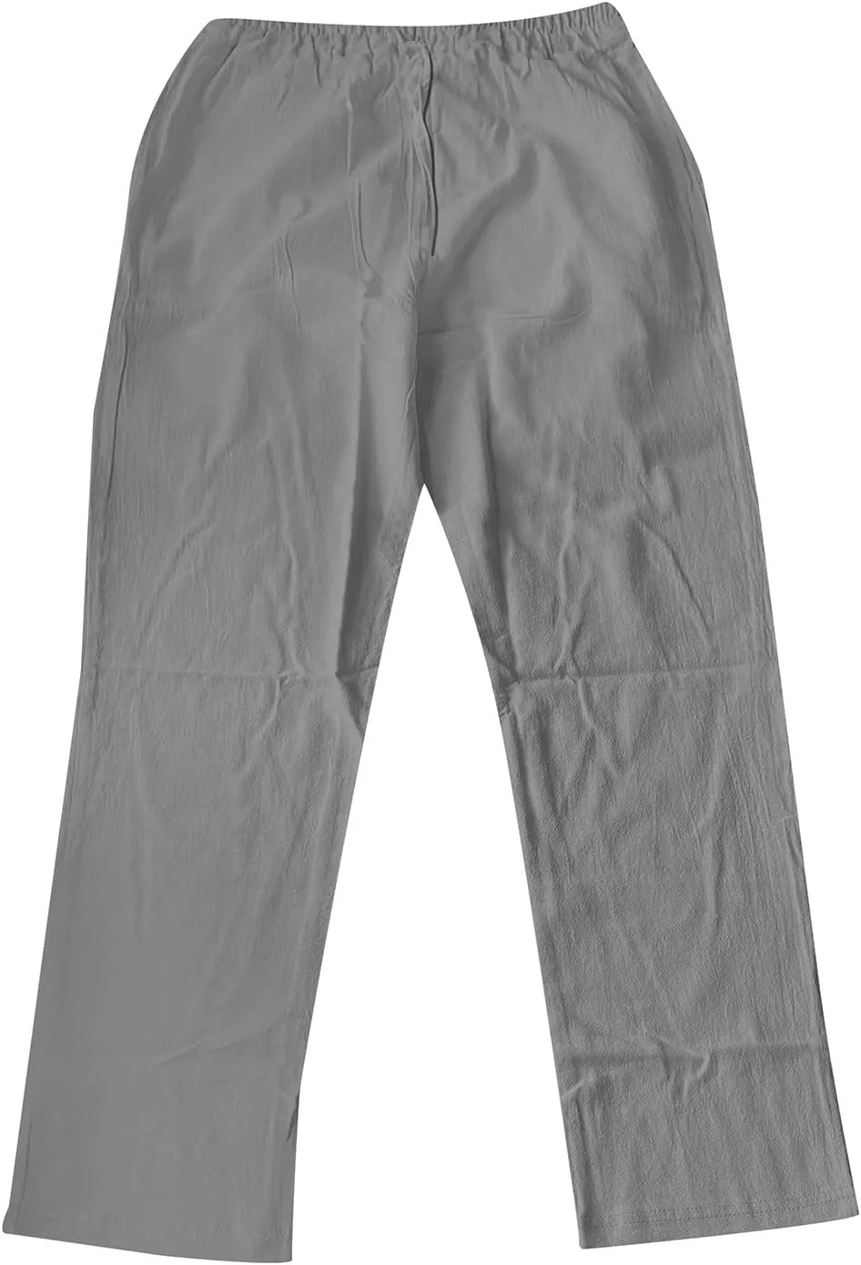 Cotton Linen Pants for Men Drawstring Elastic Waist Athletic Gym Joggers Pants Hiking Hunting Work Trousers