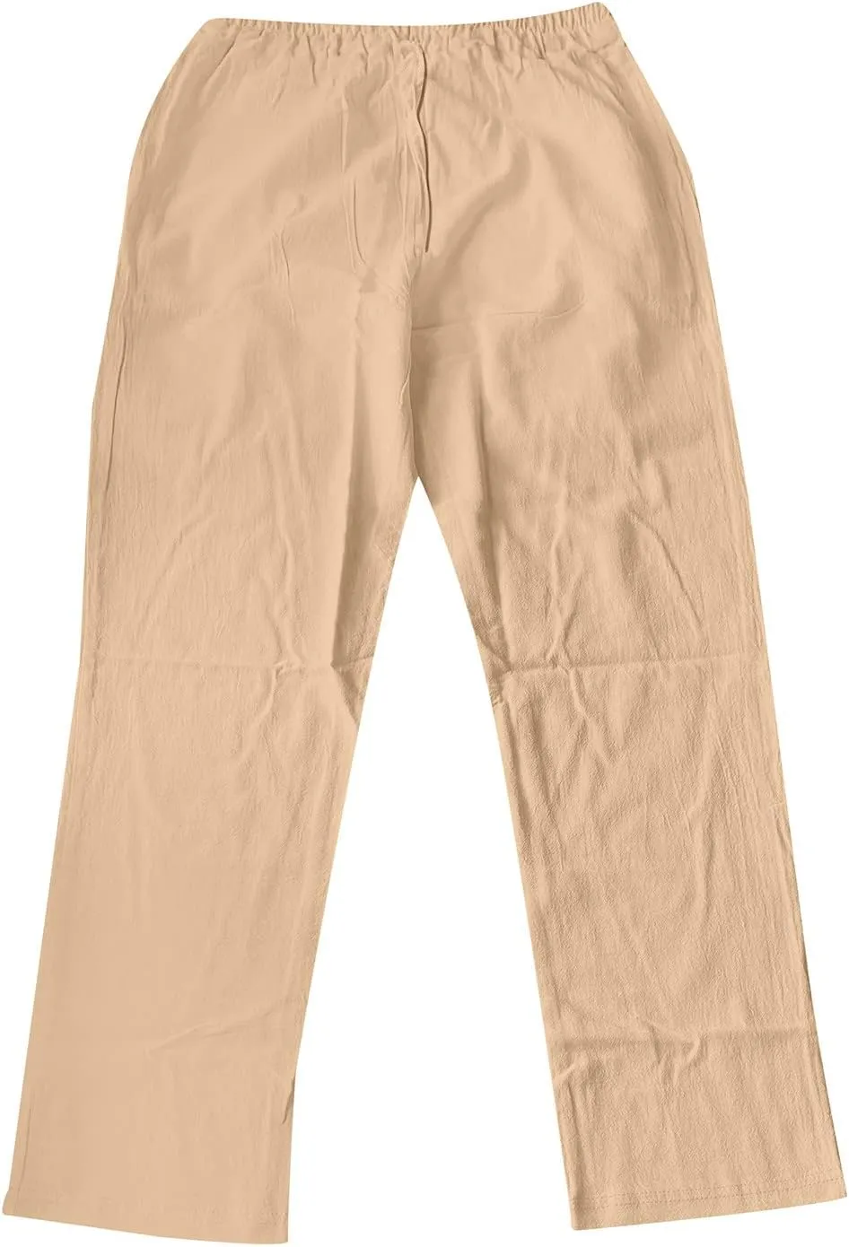 Cotton Linen Pants for Men Drawstring Elastic Waist Athletic Gym Joggers Pants Hiking Hunting Work Trousers