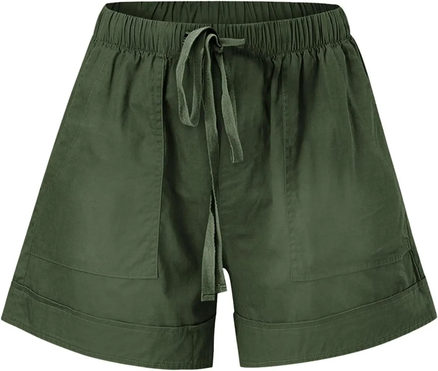 Cotton Shorts for Women High Waisted Outdoor Shorts Knee Length Trendy Drawstring Hiking Shorts with Pockets