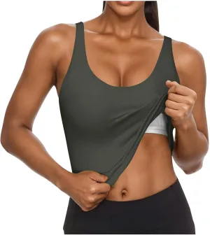 Cotton Tank Top with Built in Bra for Women, Seamless Muscle Athletic Yoga Tops Workout Shelf Bra Camisole Cami