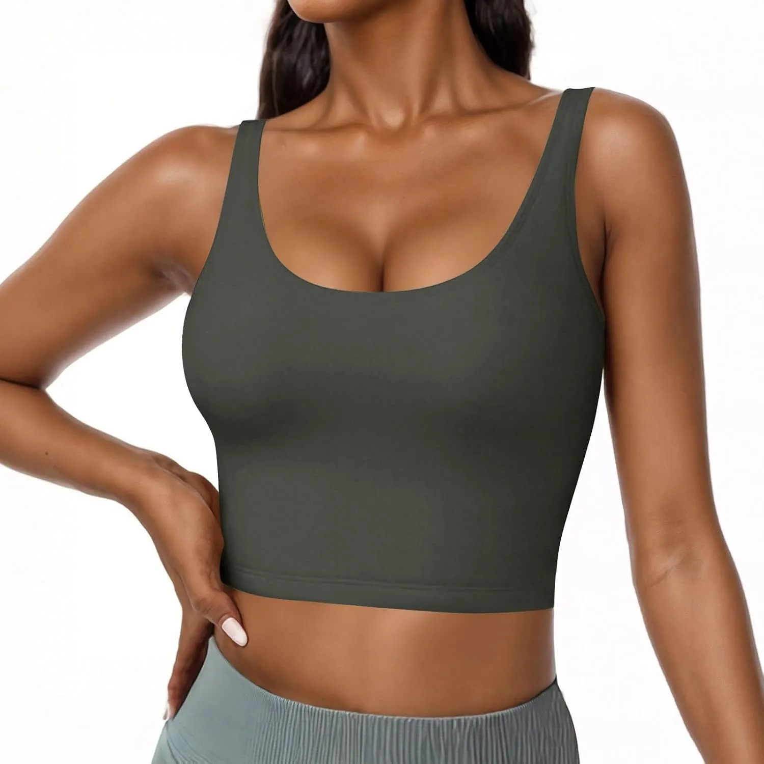 Cotton Tank Top with Built in Bra for Women, Seamless Muscle Athletic Yoga Tops Workout Shelf Bra Camisole Cami