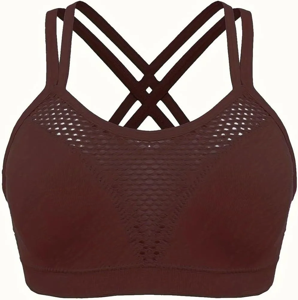 Cross Back Sports Bra for Women Plus Size High Impact Mesh Quick Dry Workout Underwear Breathable Athletic Bralette