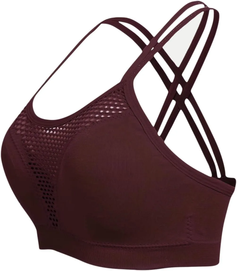 Cross Back Sports Bra for Women Plus Size High Impact Mesh Quick Dry Workout Underwear Breathable Athletic Bralette