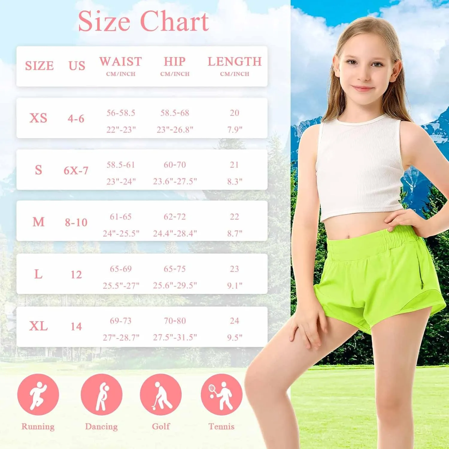 DOCUMO Girls Athletic Shorts with Liner Lightweight Running Shorts for Teen Girls Kids Quick Dry Sports Active Short