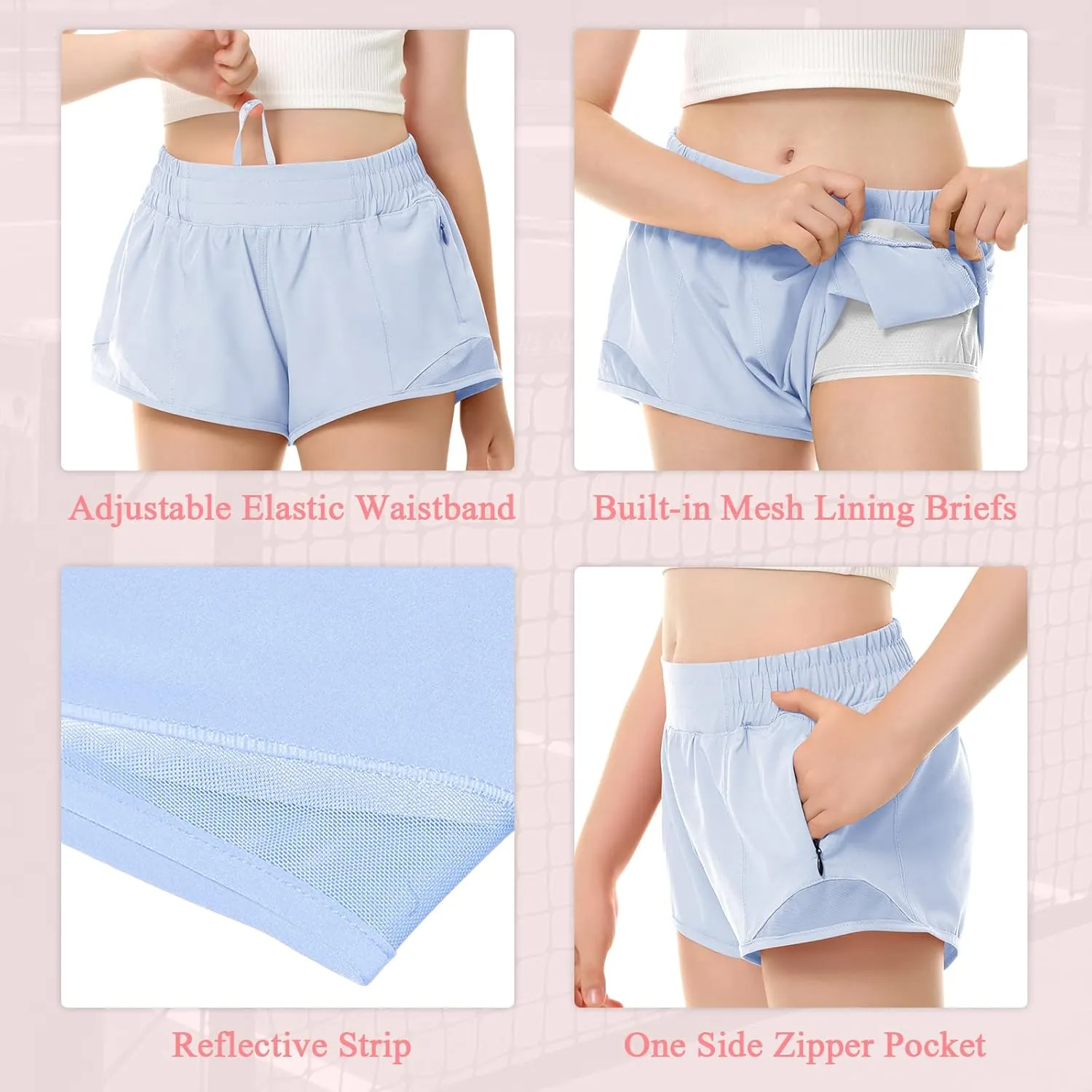 DOCUMO Girls Athletic Shorts with Liner Lightweight Running Shorts for Teen Girls Kids Quick Dry Sports Active Short