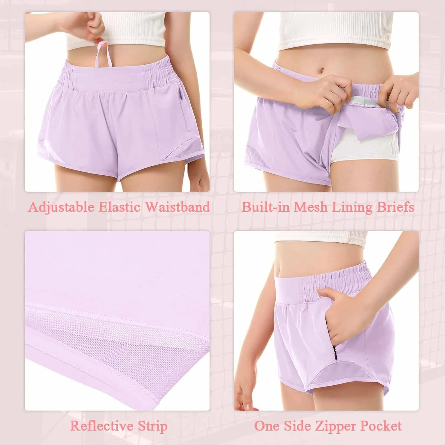 DOCUMO Girls Athletic Shorts with Liner Lightweight Running Shorts for Teen Girls Kids Quick Dry Sports Active Short