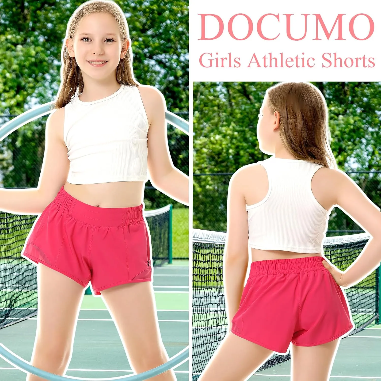 DOCUMO Girls Athletic Shorts with Liner Lightweight Running Shorts for Teen Girls Kids Quick Dry Sports Active Short