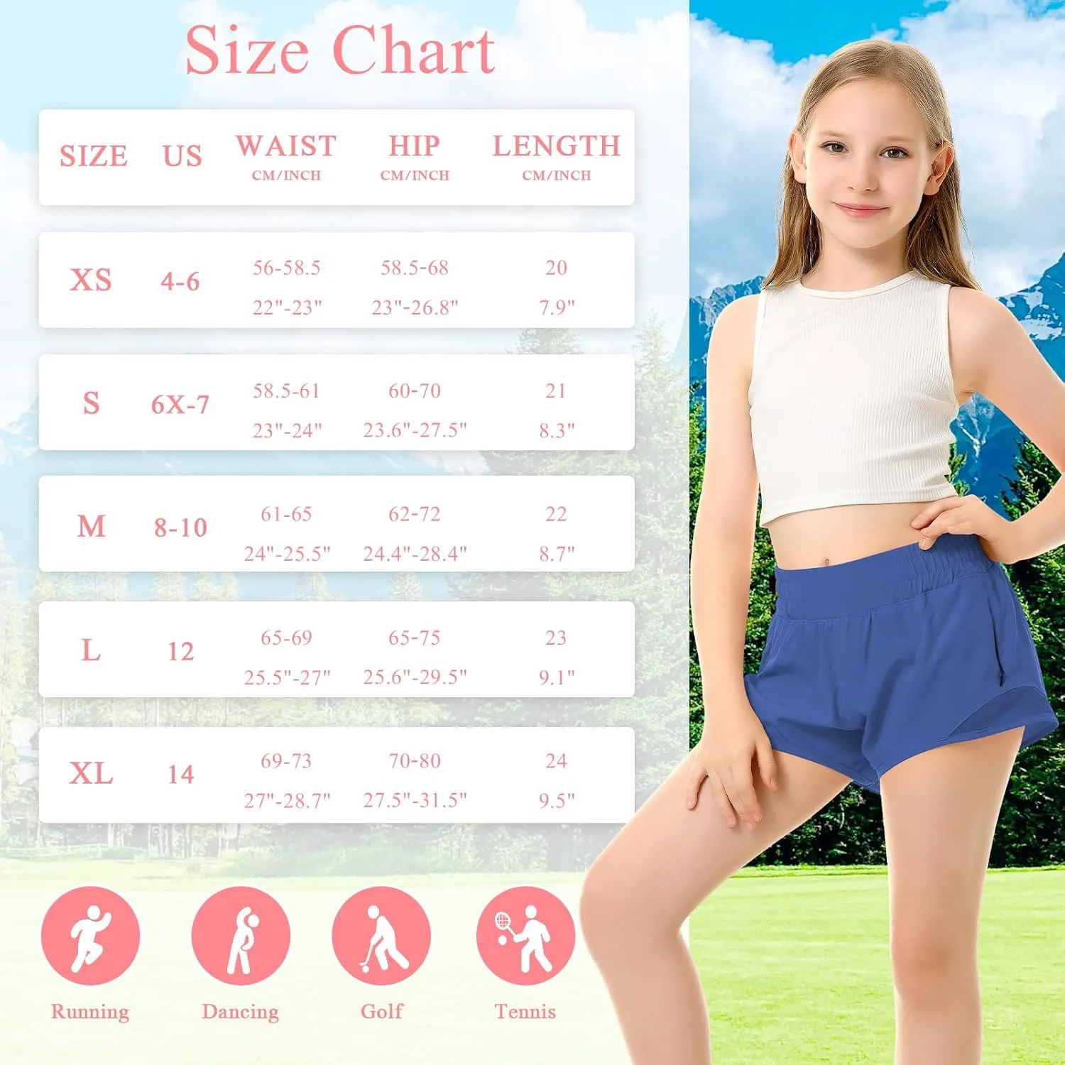 DOCUMO Girls Athletic Shorts with Liner Lightweight Running Shorts for Teen Girls Kids Quick Dry Sports Active Short