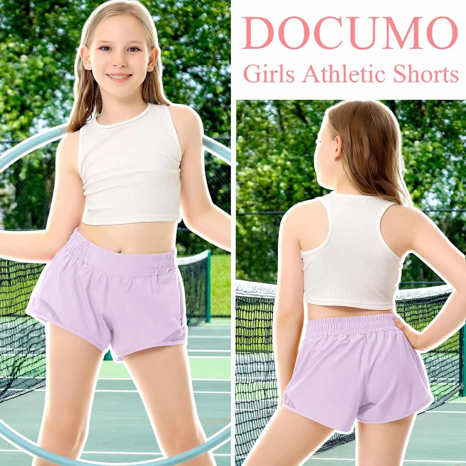 DOCUMO Girls Athletic Shorts with Liner Lightweight Running Shorts for Teen Girls Kids Quick Dry Sports Active Short