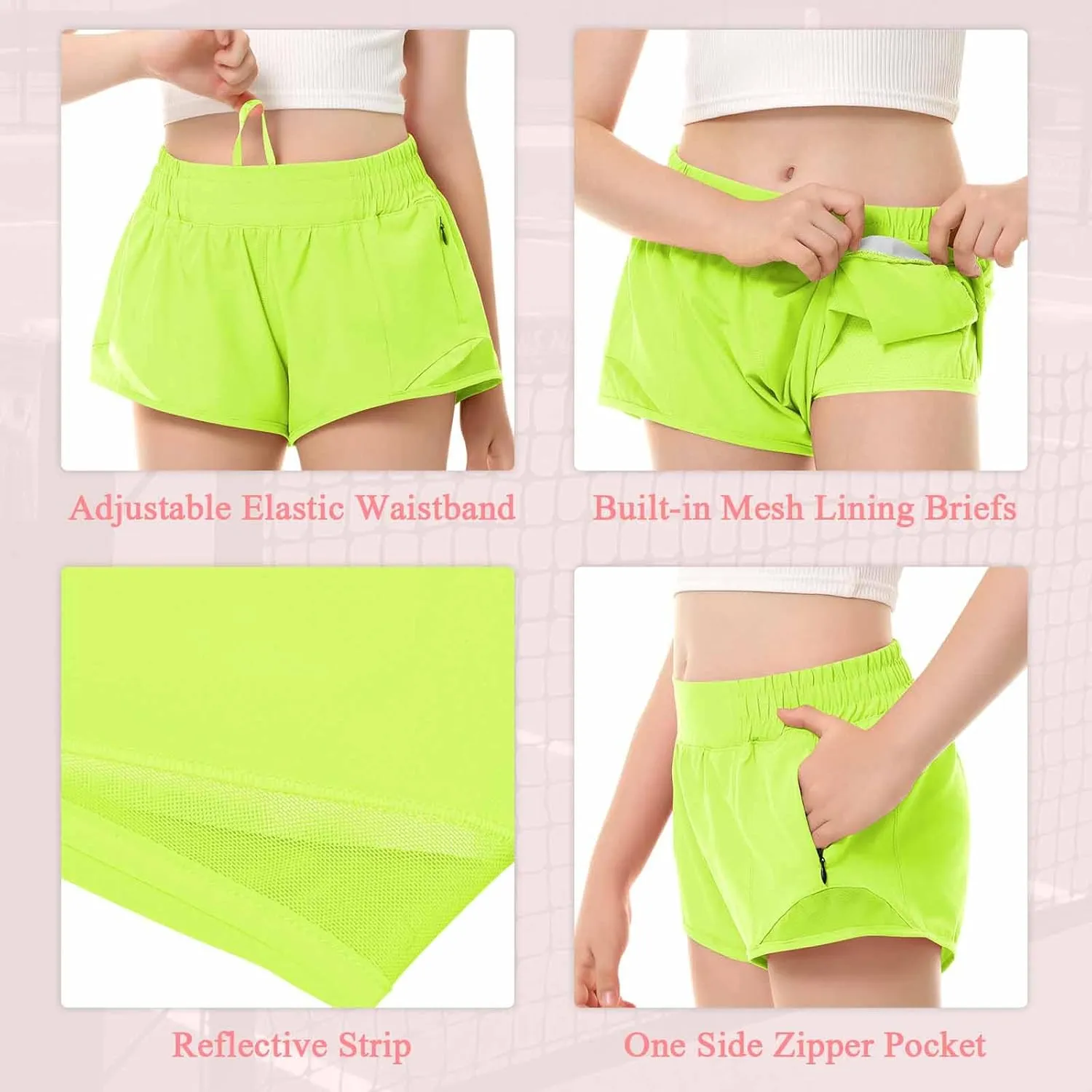 DOCUMO Girls Athletic Shorts with Liner Lightweight Running Shorts for Teen Girls Kids Quick Dry Sports Active Short