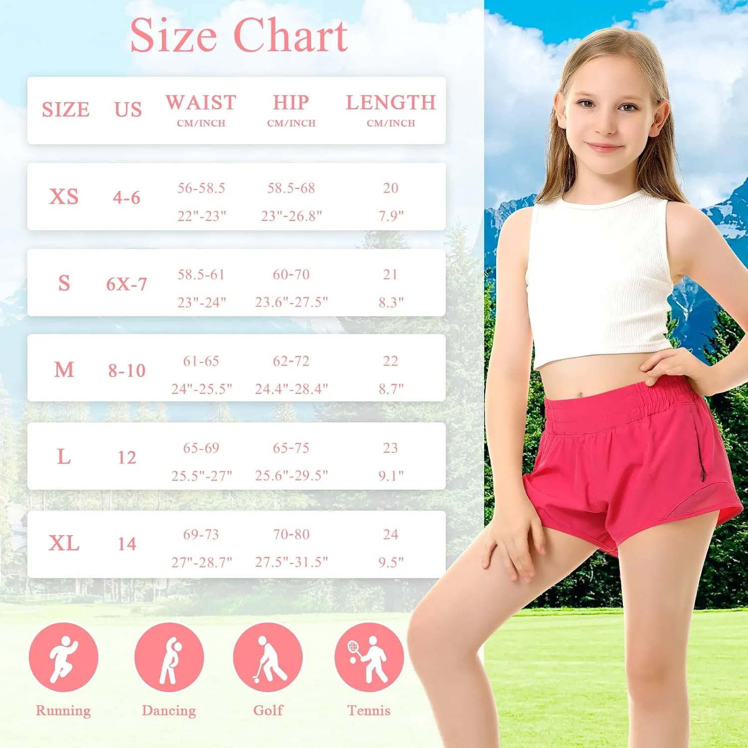 DOCUMO Girls Athletic Shorts with Liner Lightweight Running Shorts for Teen Girls Kids Quick Dry Sports Active Short