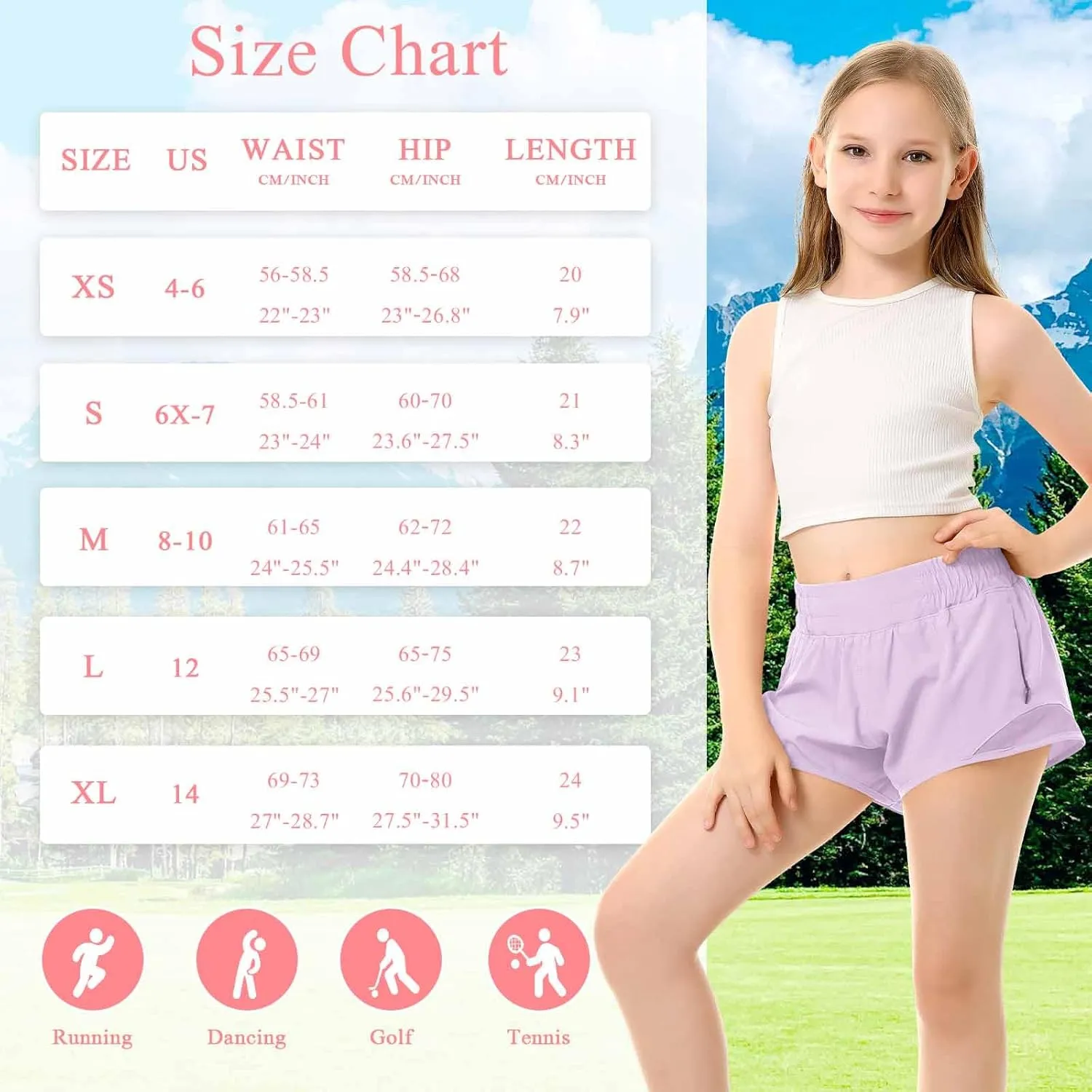 DOCUMO Girls Athletic Shorts with Liner Lightweight Running Shorts for Teen Girls Kids Quick Dry Sports Active Short
