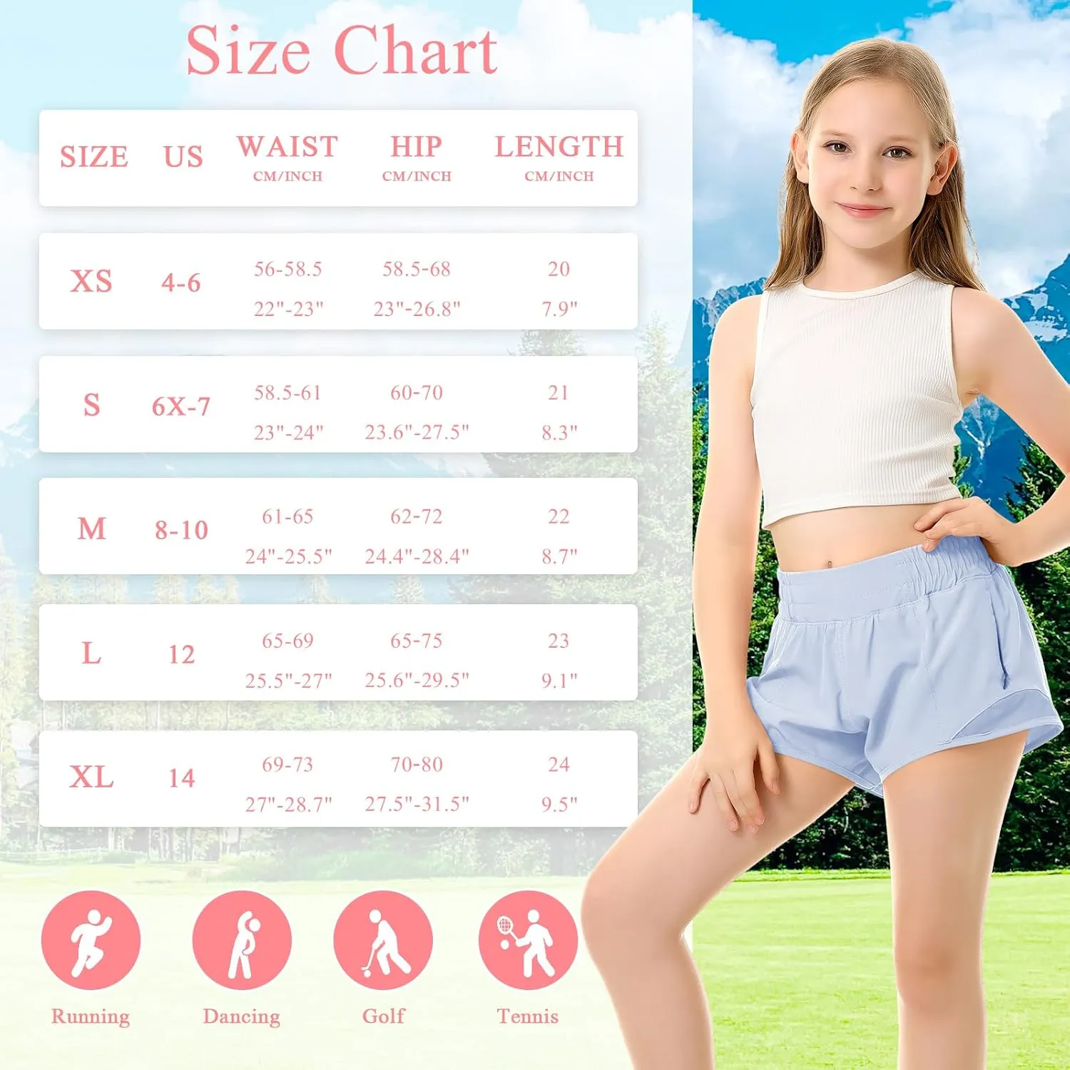 DOCUMO Girls Athletic Shorts with Liner Lightweight Running Shorts for Teen Girls Kids Quick Dry Sports Active Short