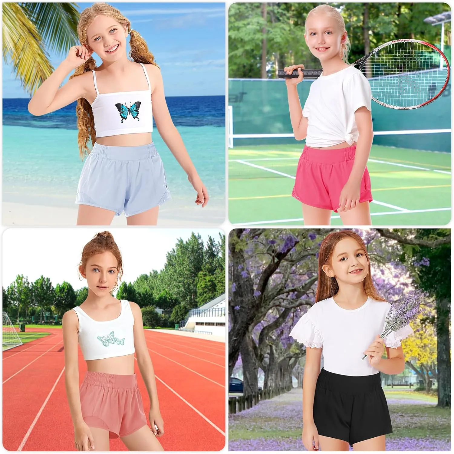 DOCUMO Girls Athletic Shorts with Liner Lightweight Running Shorts for Teen Girls Kids Quick Dry Sports Active Short