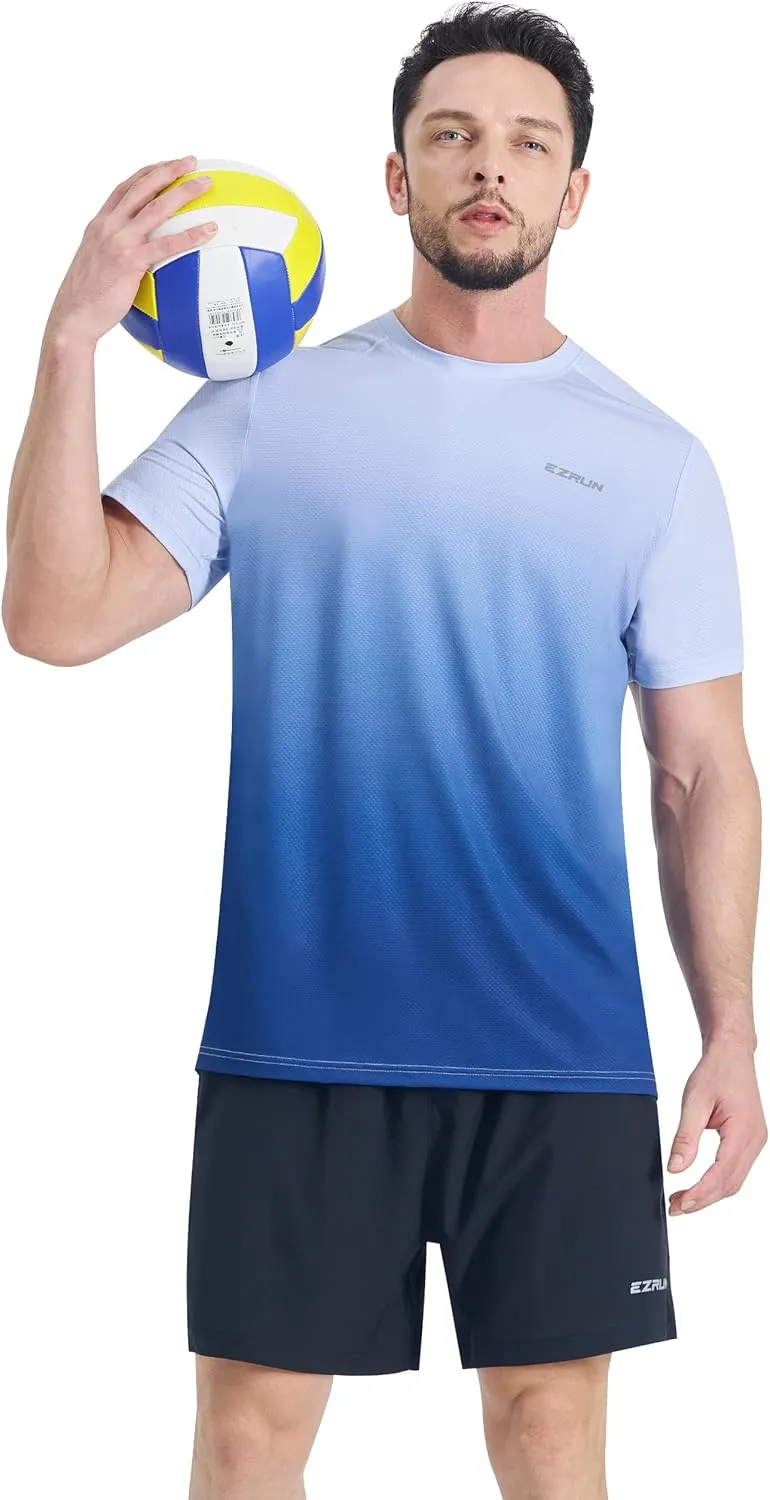 EZRUN Men's Lightweight Short Sleeve T-Shirt Quick Dry Workout Running Athletic Swim Shirts Fishing Rash Guard