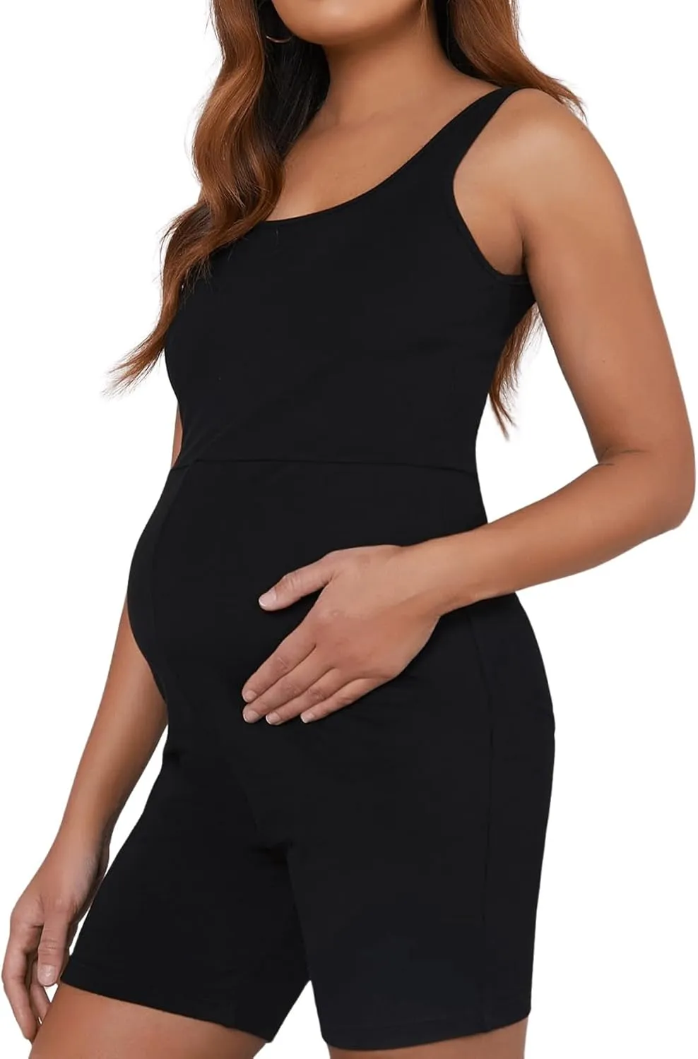 Floerns Women's Maternity Scoop Neck Sleeveless Tank Bodycon Romper Short Yoga Jumpsuit
