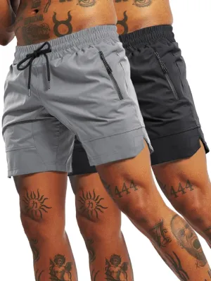 FLYFIREFLY Men's 2 Pack Gym Workout Shorts Quick Dry Athletic Shorts Lightweight Running Shorts with Pockets