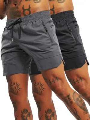 FLYFIREFLY Men's 2 Pack Gym Workout Shorts Quick Dry Athletic Shorts Lightweight Running Shorts with Pockets