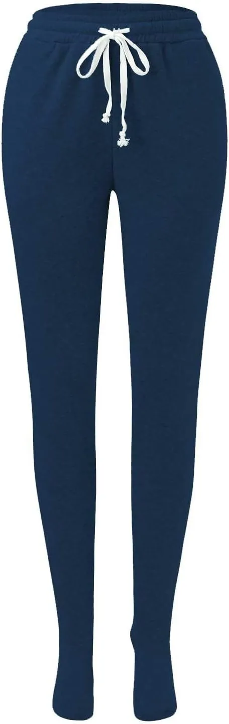 Footed Pajamas for Women 2024 Casual Loose Elastic Waist Fleece Sweatpants Winter Soft Comfy Warm Sleepwear Trousers