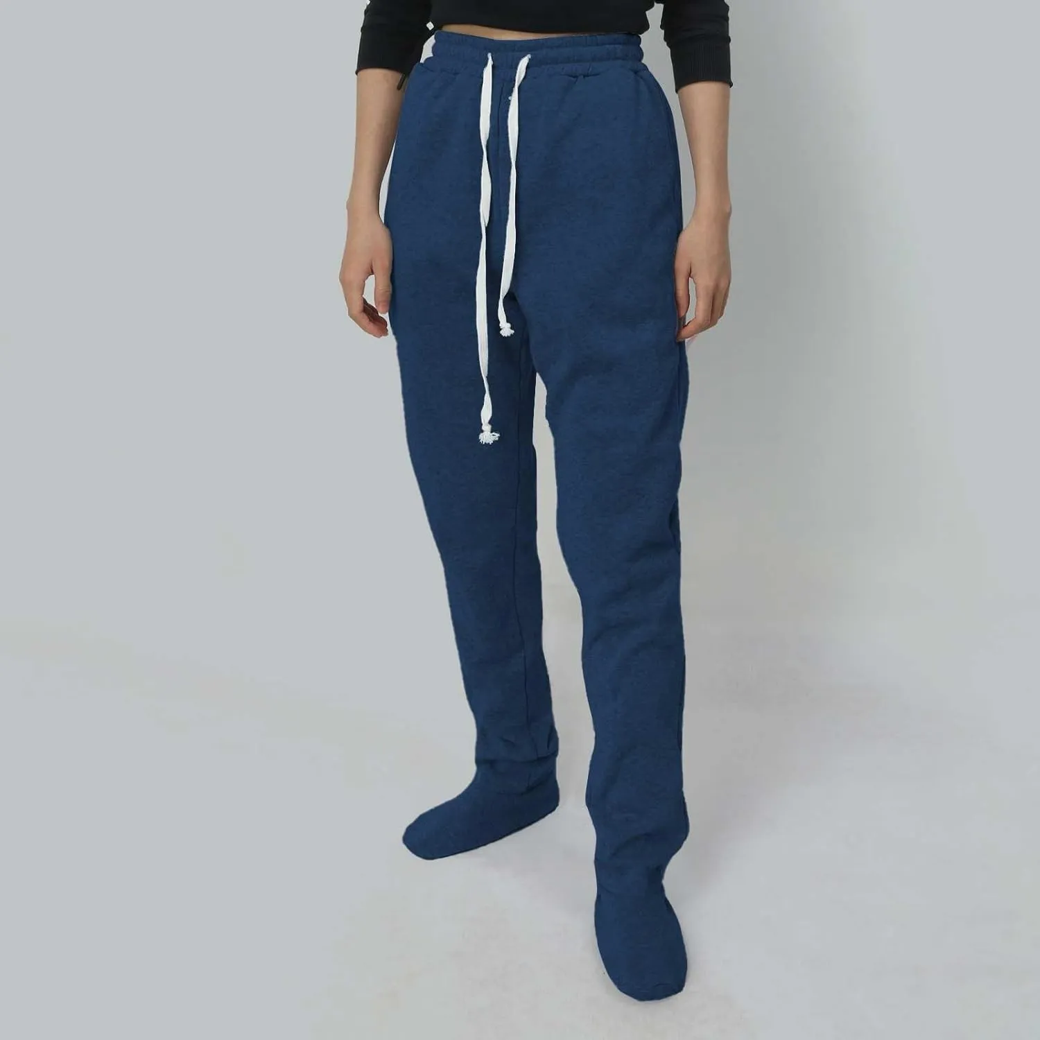 Footed Pajamas for Women 2024 Casual Loose Elastic Waist Fleece Sweatpants Winter Soft Comfy Warm Sleepwear Trousers