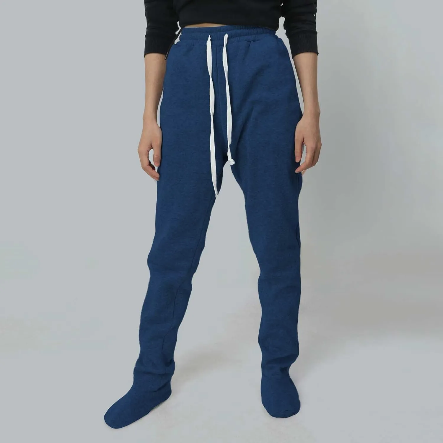 Footed Pajamas for Women 2024 Casual Loose Elastic Waist Fleece Sweatpants Winter Soft Comfy Warm Sleepwear Trousers