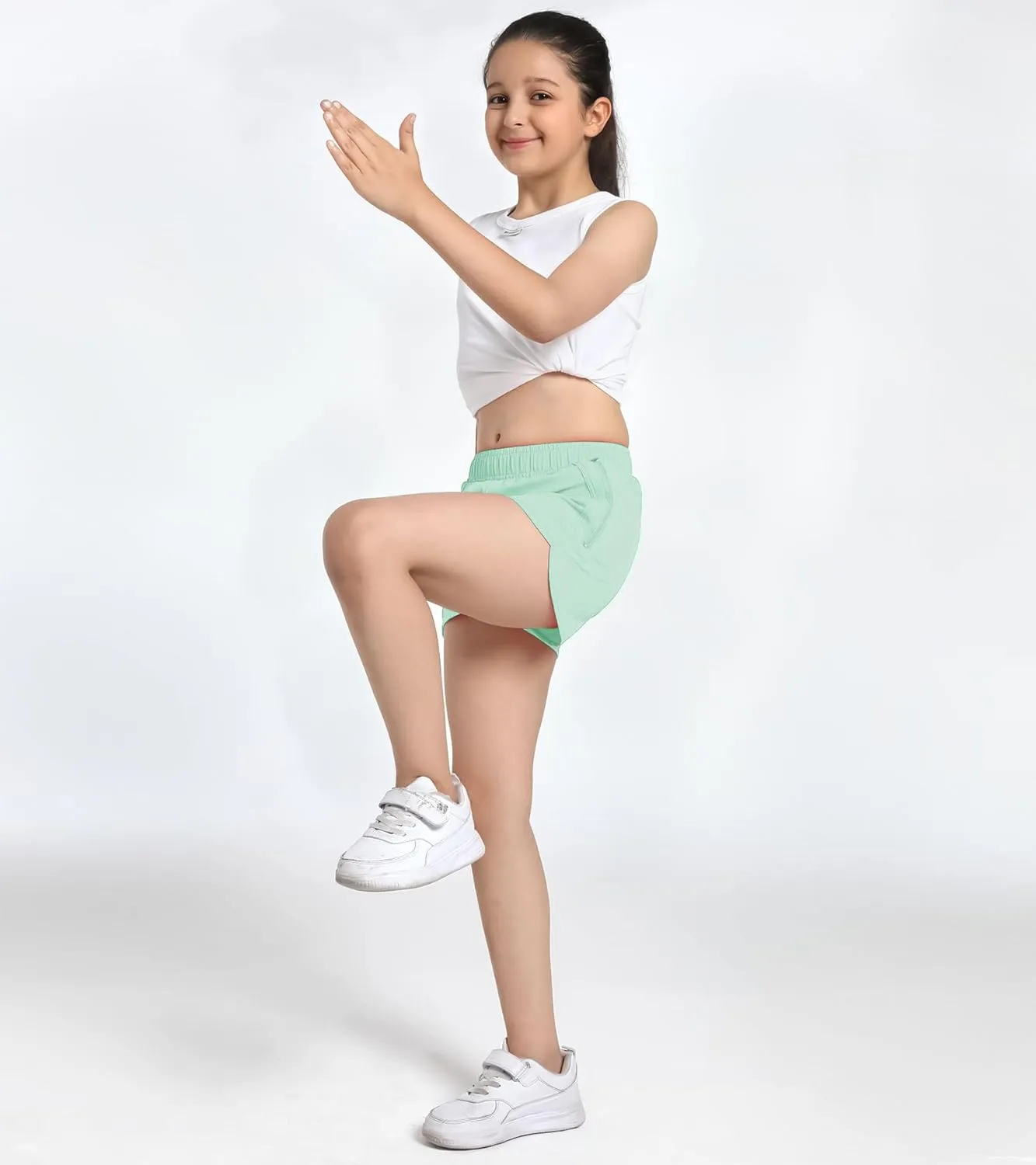 Girls Athletic Shorts with Zip Pocket, Lightweight Running Shorts High Waisted Sports Active Short for Teen Girls Kids