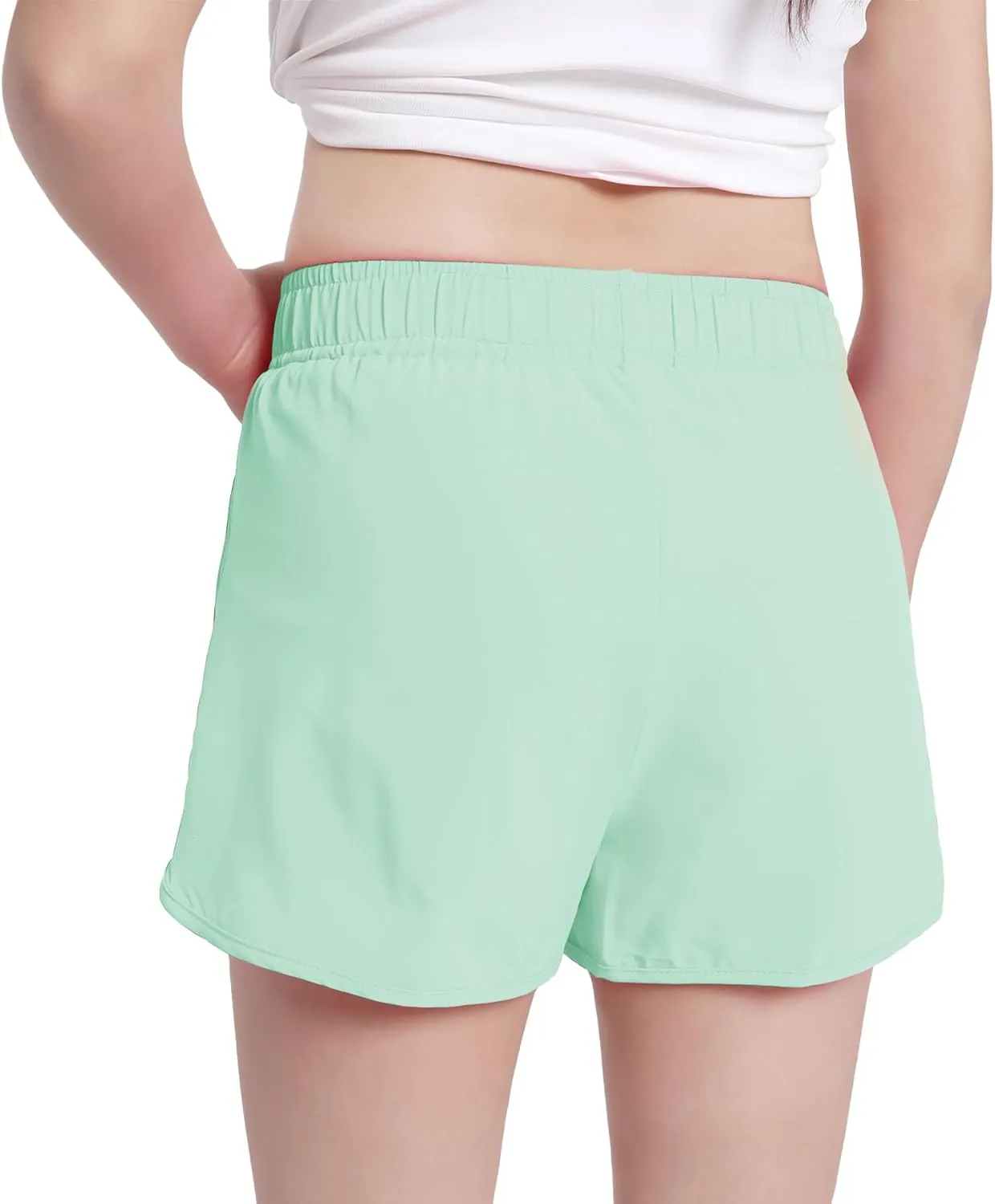 Girls Athletic Shorts with Zip Pocket, Lightweight Running Shorts High Waisted Sports Active Short for Teen Girls Kids