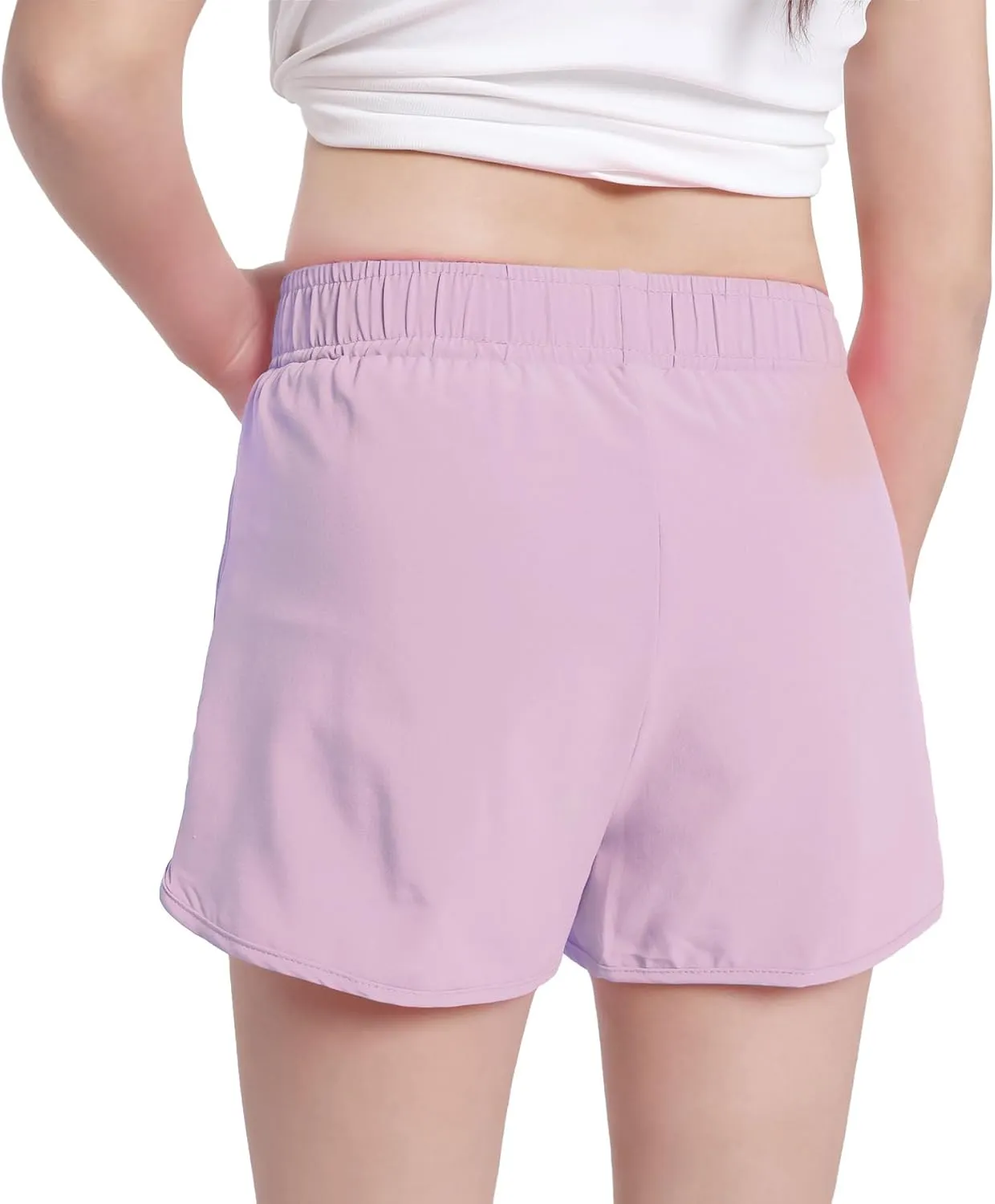 Girls Athletic Shorts with Zip Pocket, Lightweight Running Shorts High Waisted Sports Active Short for Teen Girls Kids