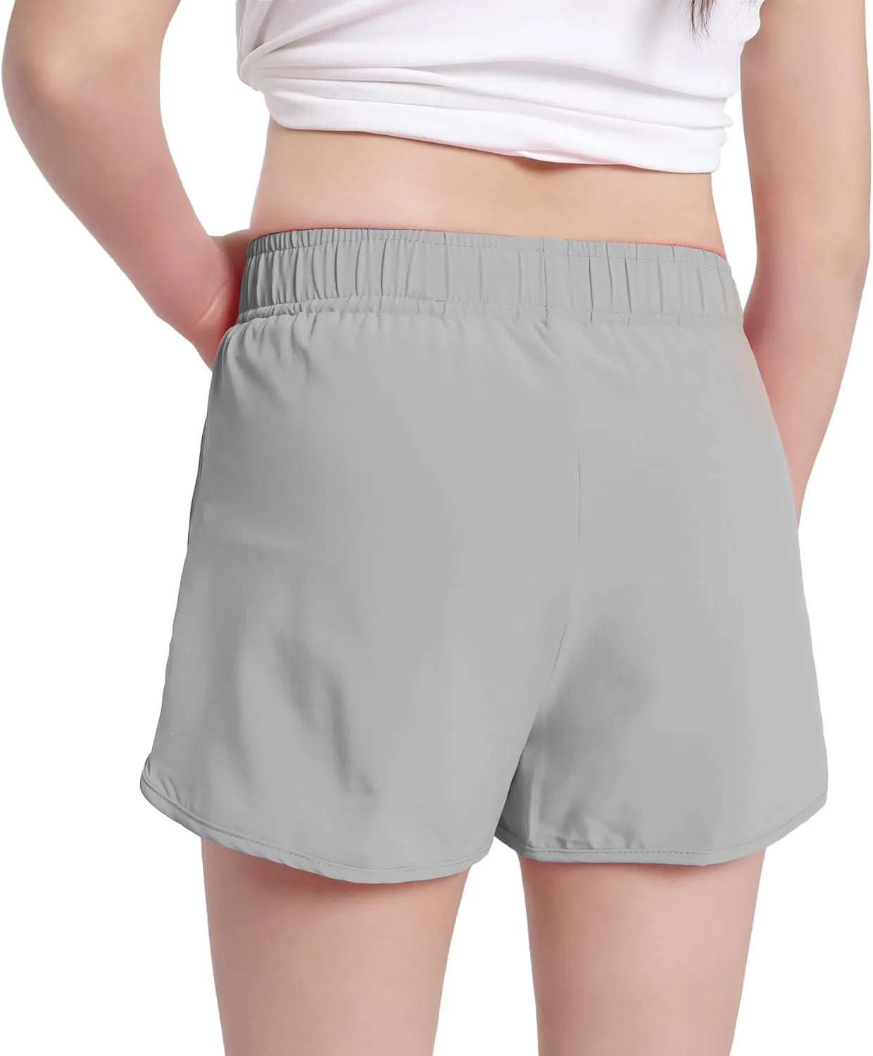 Girls Athletic Shorts with Zip Pocket, Lightweight Running Shorts High Waisted Sports Active Short for Teen Girls Kids