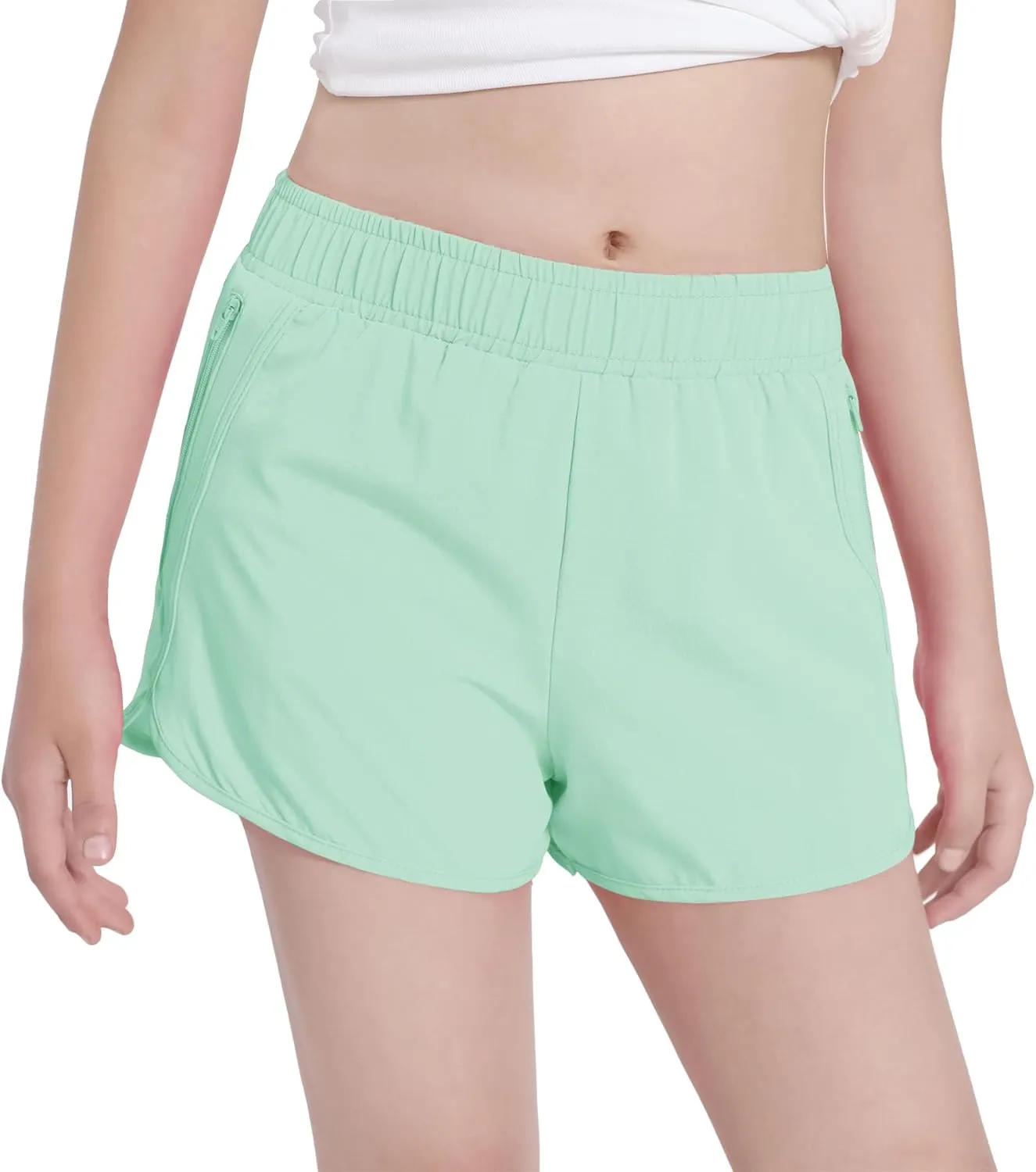 Girls Athletic Shorts with Zip Pocket, Lightweight Running Shorts High Waisted Sports Active Short for Teen Girls Kids
