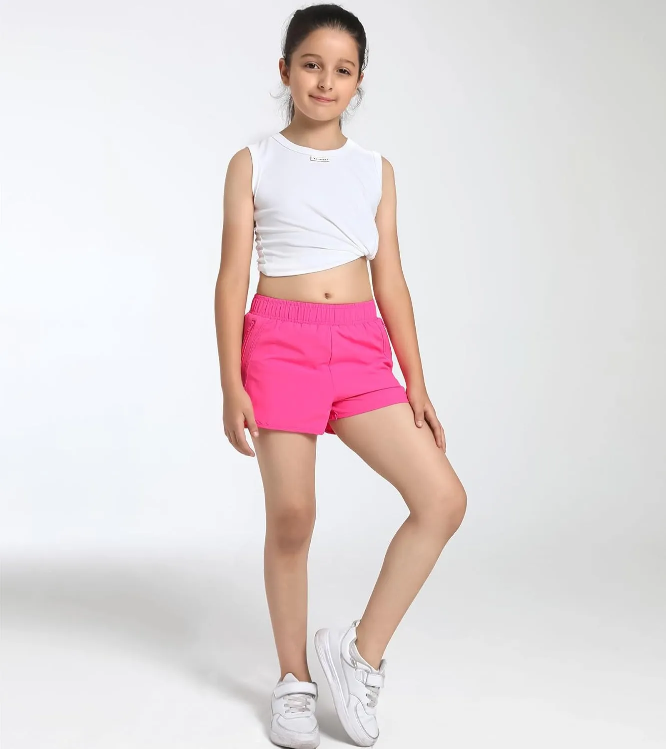 Girls Athletic Shorts with Zip Pocket, Lightweight Running Shorts High Waisted Sports Active Short for Teen Girls Kids