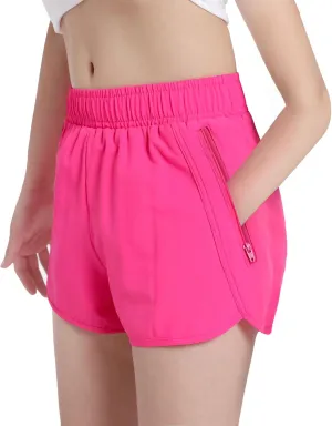 Girls Athletic Shorts with Zip Pocket, Lightweight Running Shorts High Waisted Sports Active Short for Teen Girls Kids