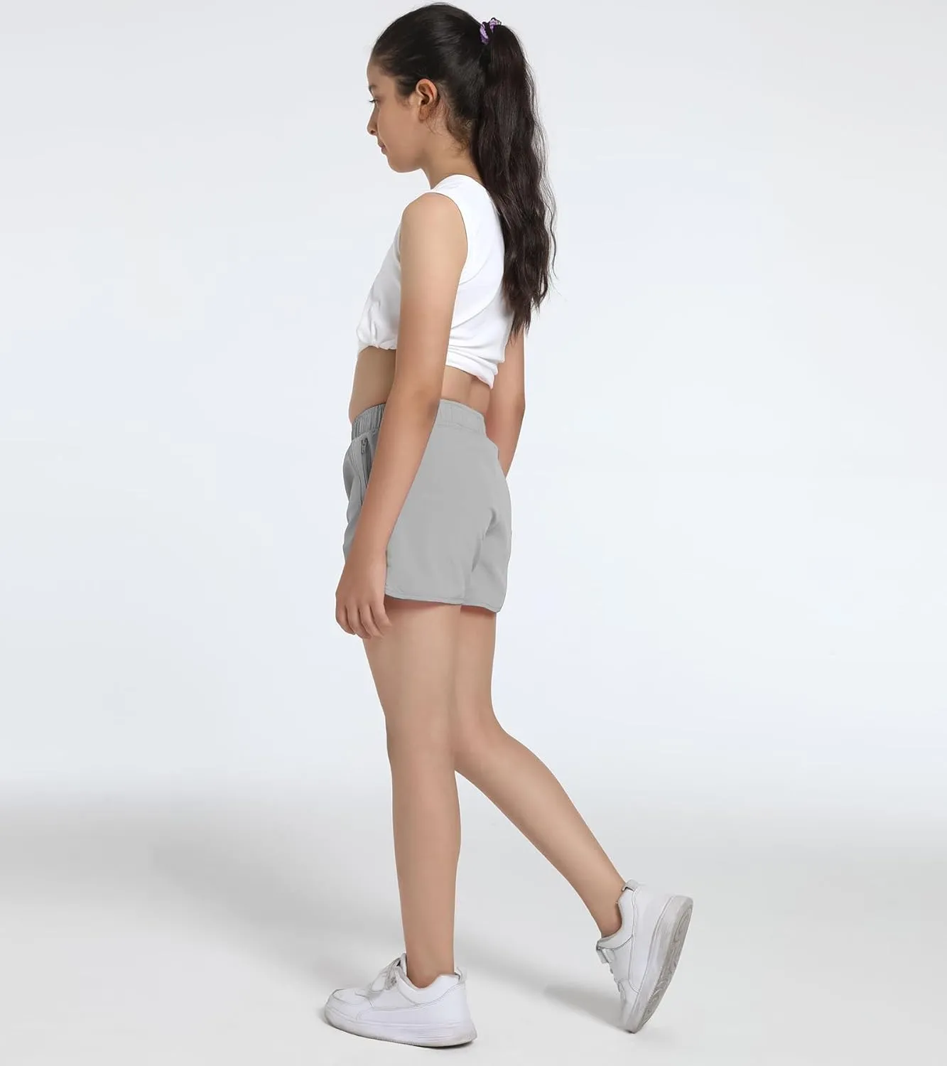Girls Athletic Shorts with Zip Pocket, Lightweight Running Shorts High Waisted Sports Active Short for Teen Girls Kids