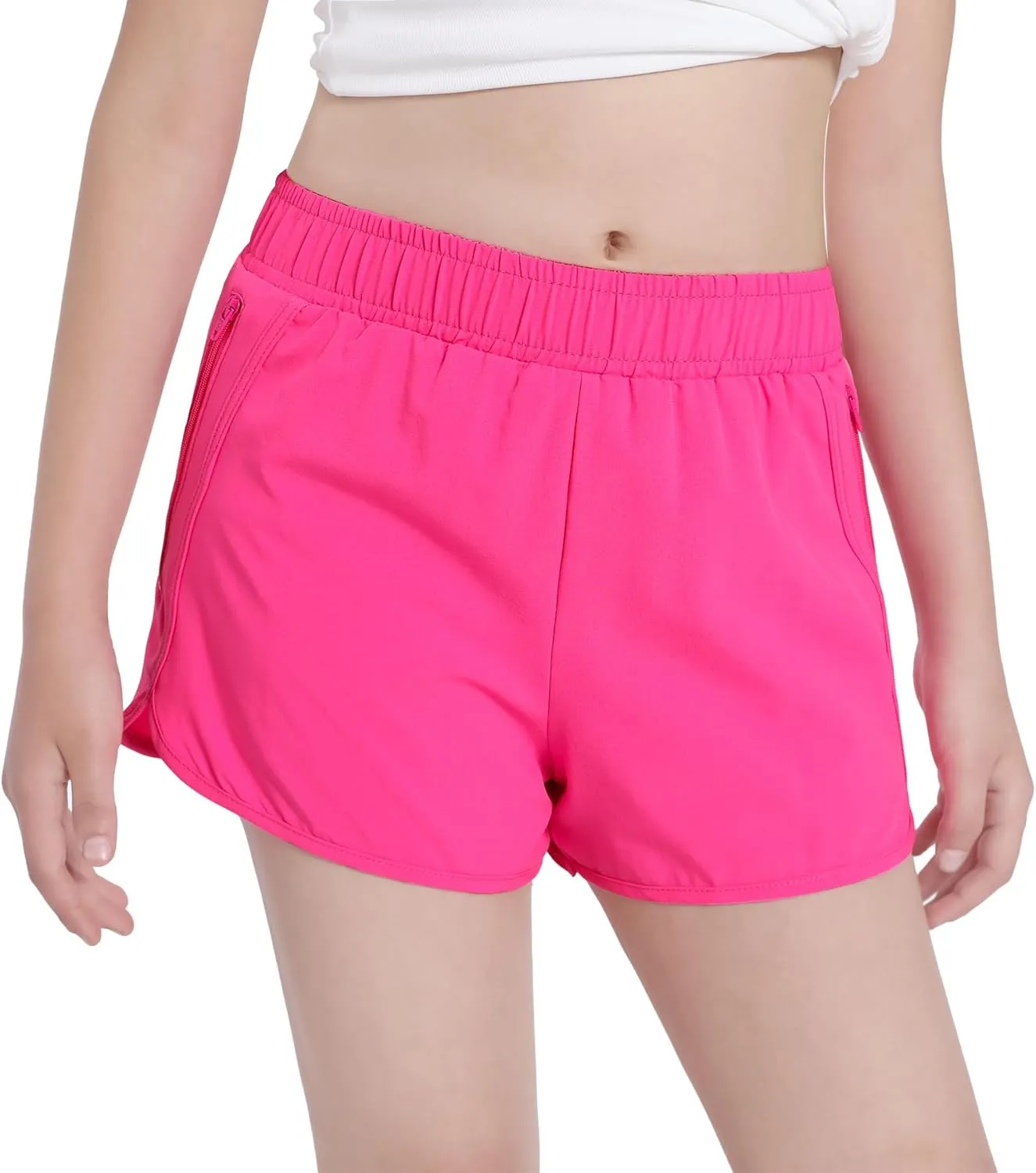 Girls Athletic Shorts with Zip Pocket, Lightweight Running Shorts High Waisted Sports Active Short for Teen Girls Kids