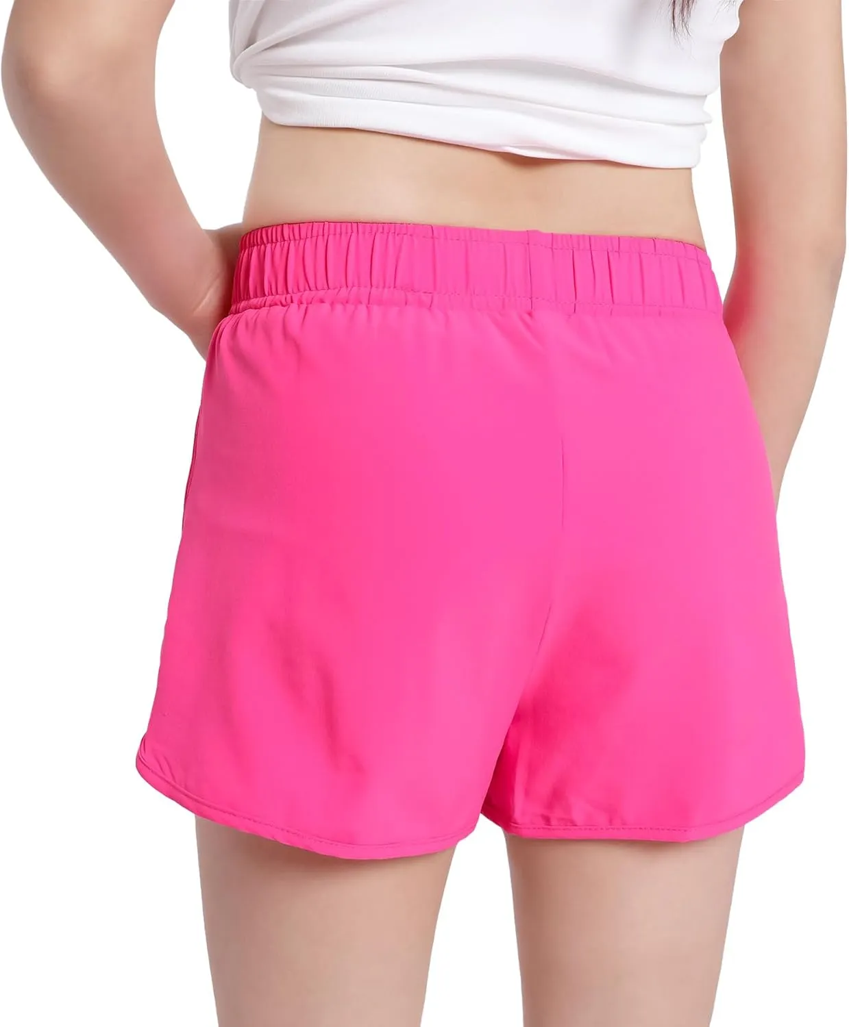 Girls Athletic Shorts with Zip Pocket, Lightweight Running Shorts High Waisted Sports Active Short for Teen Girls Kids