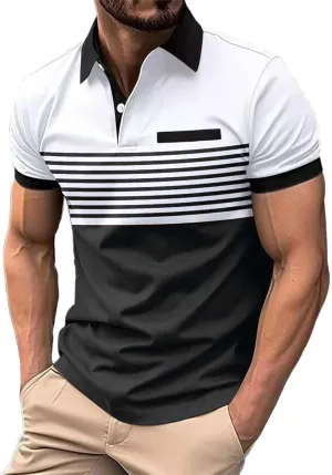 Golf Polo Shirt for Men Moisture Wicking Performance Quick Dry Tee Casual Work Stand Collar Summer Henley Shirts