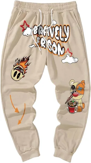 GORGLITTER Men's Graphic Sweatpants Elastic Drawstring Waist Gym Joggers Pants with Pockets
