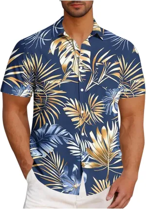 Hawaiian Shirts for Men Summer Beach Casual Short Sleeve Button Down Shirts Novelty Print Tropical Floral Tops