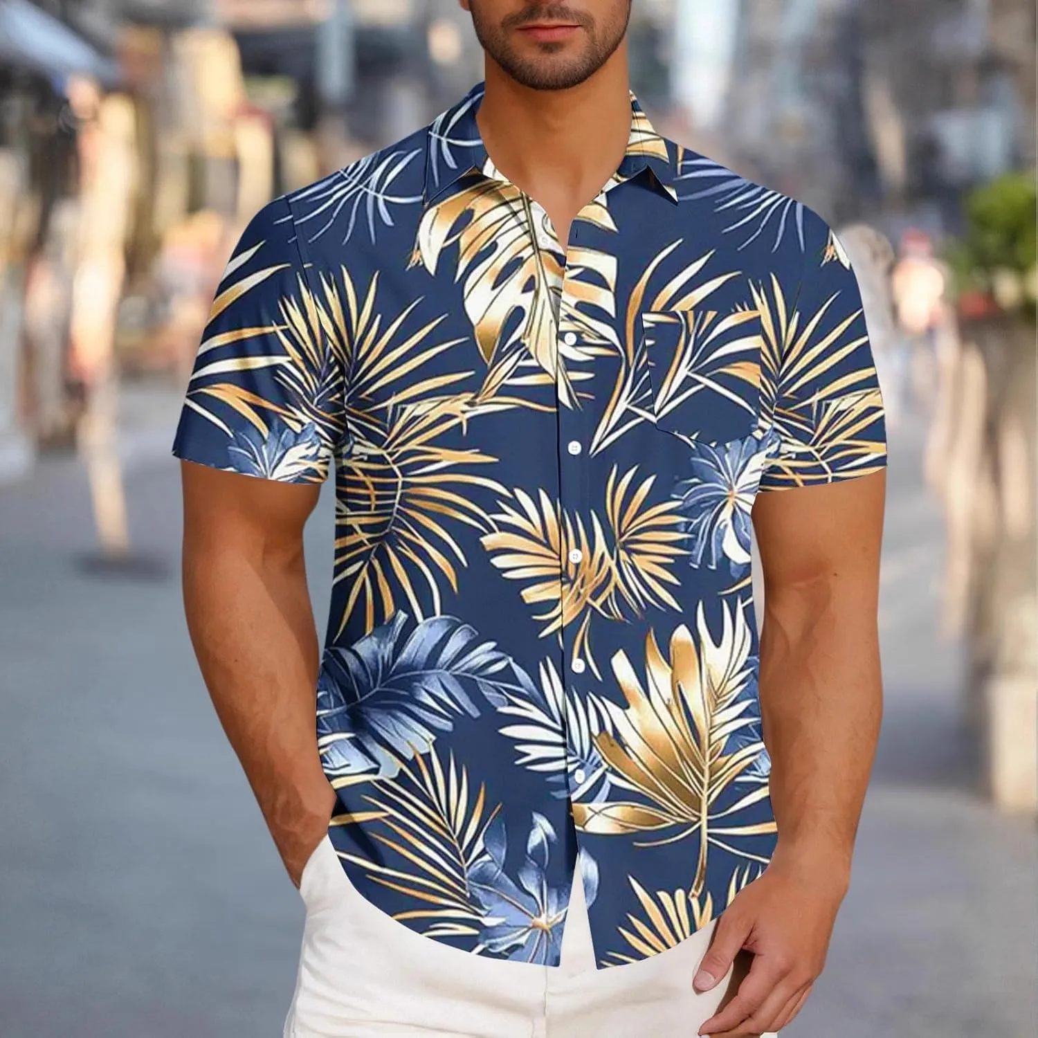 Hawaiian Shirts for Men Summer Beach Casual Short Sleeve Button Down Shirts Novelty Print Tropical Floral Tops