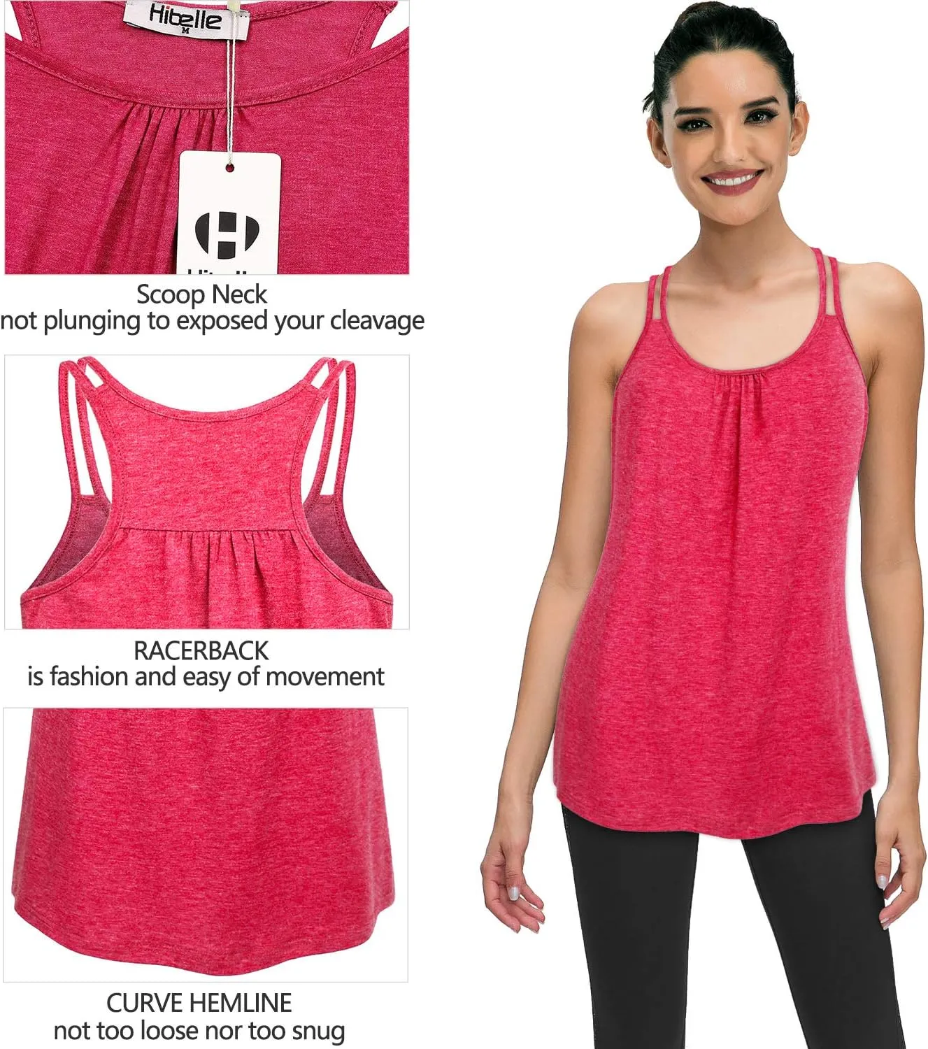 Hibelle Womens Scoop Neck Cute Racerback Yoga Workout Tank Top