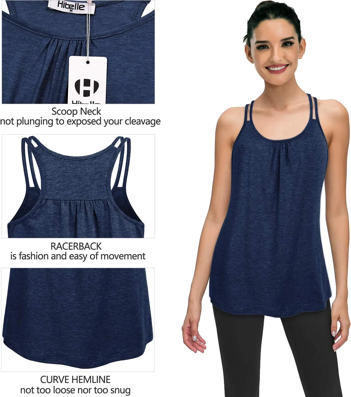 Hibelle Womens Scoop Neck Cute Racerback Yoga Workout Tank Top