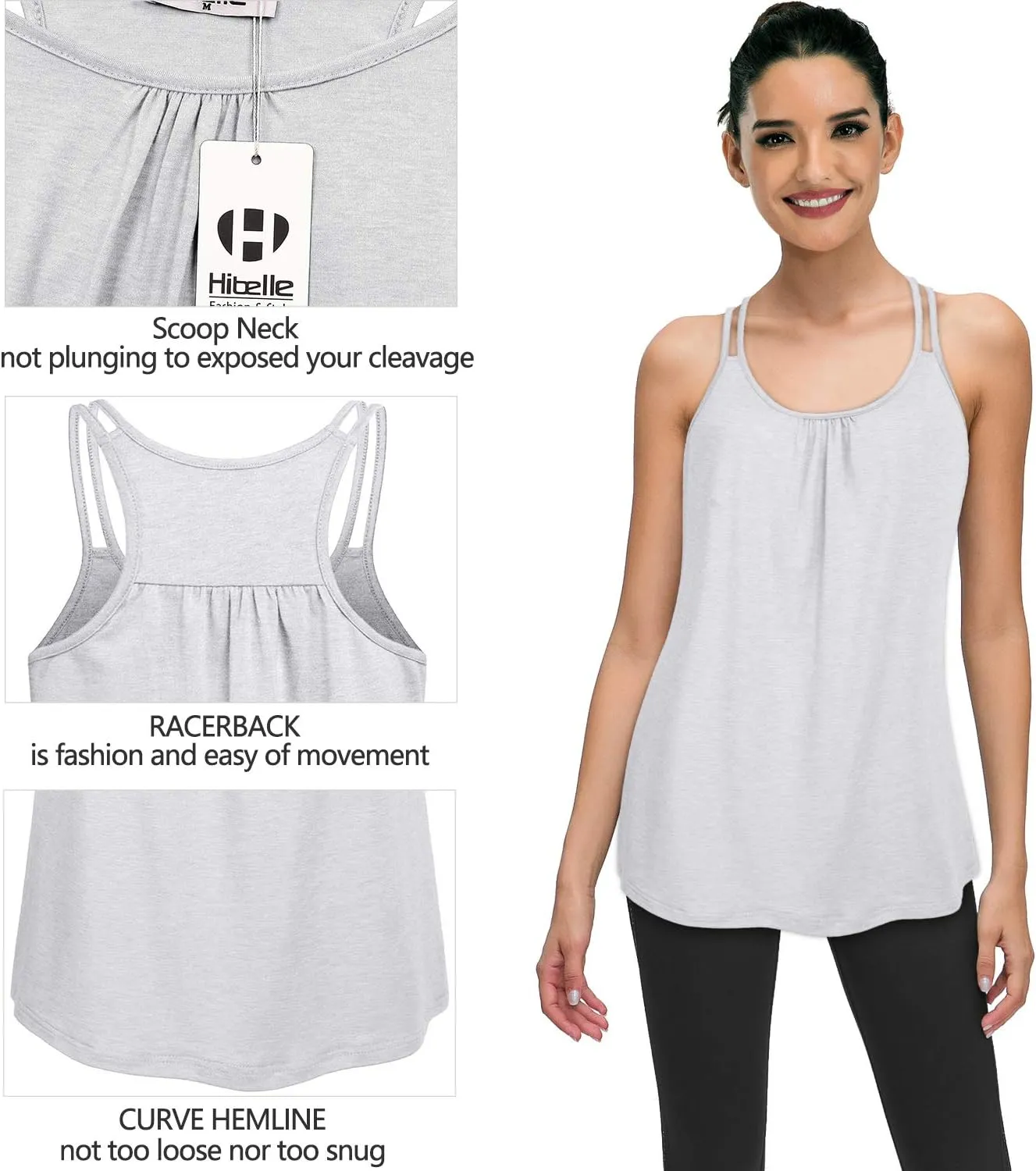 Hibelle Womens Scoop Neck Cute Racerback Yoga Workout Tank Top