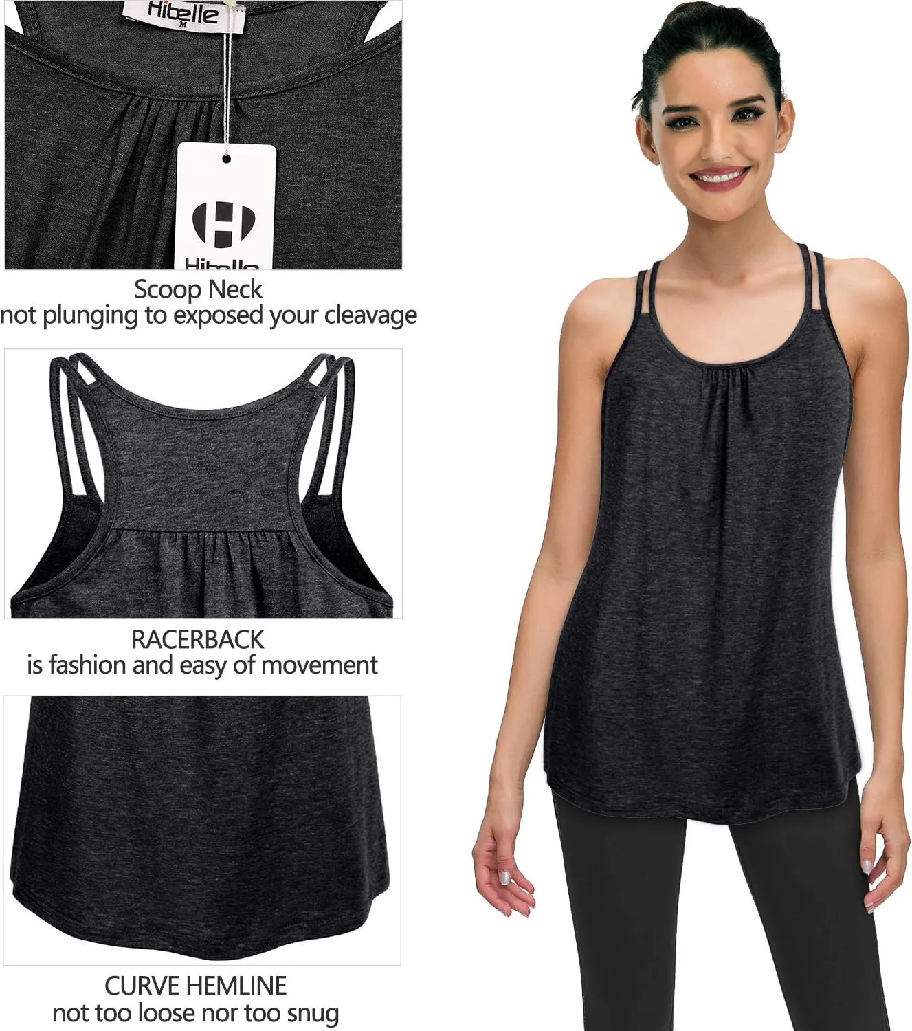 Hibelle Womens Scoop Neck Cute Racerback Yoga Workout Tank Top