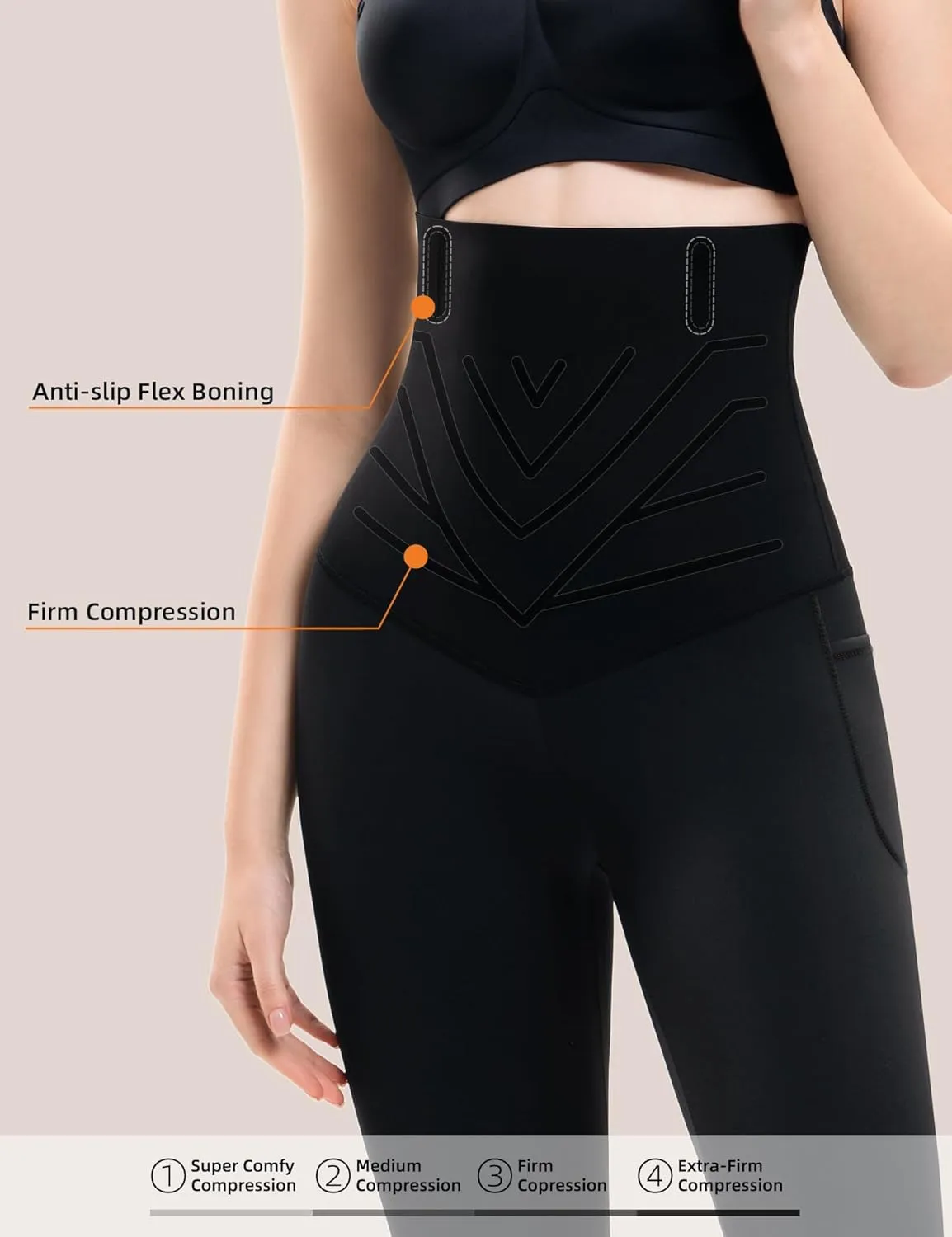 High Waisted Tummy Control Waist Compression Shapewear Yoga Leggings for Women