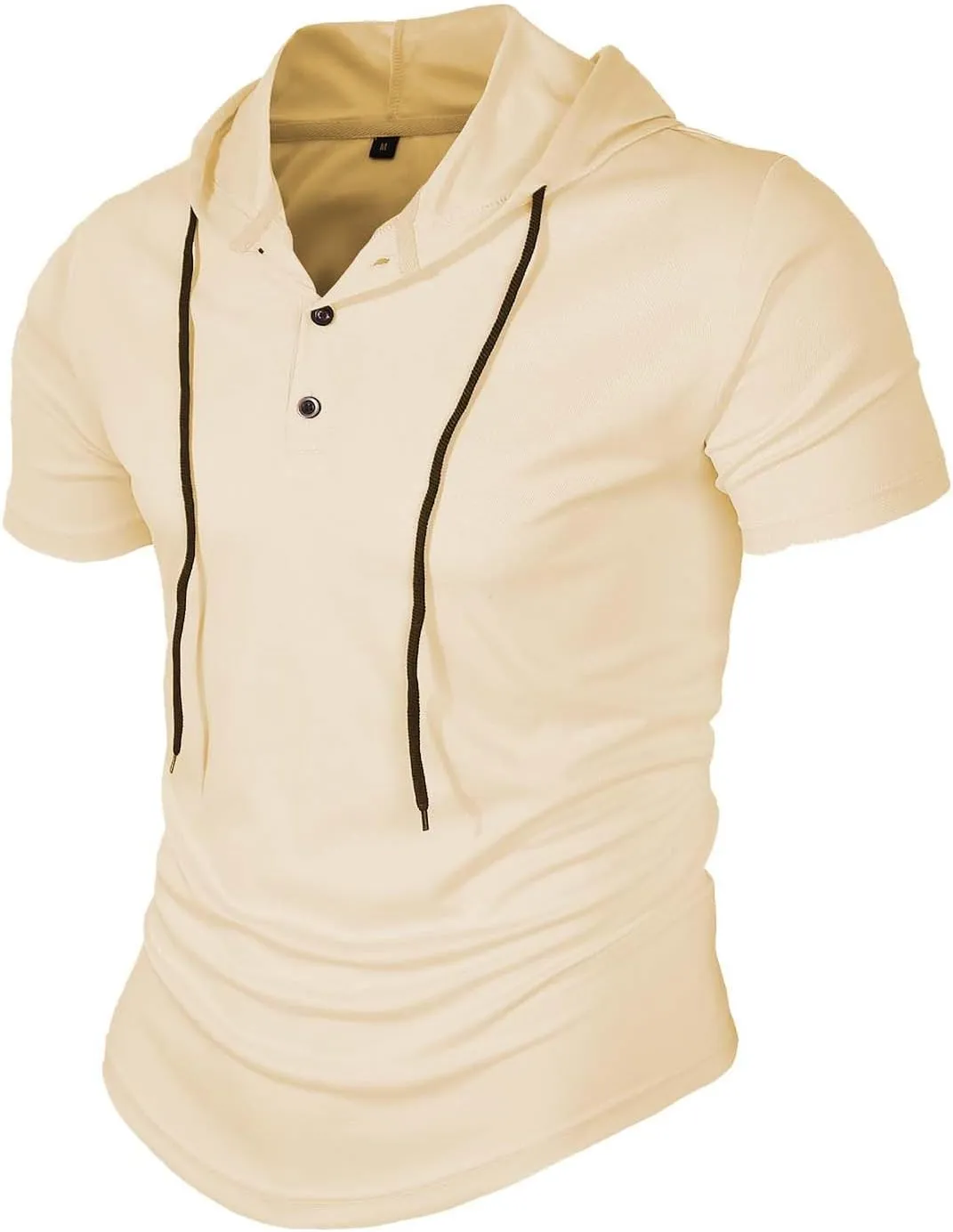 Hooded Button Up Shirt Men Casual Short Sleeve Henley Tshirts Slim Muscle Tops Lightweight Breathable Comfy Clothes