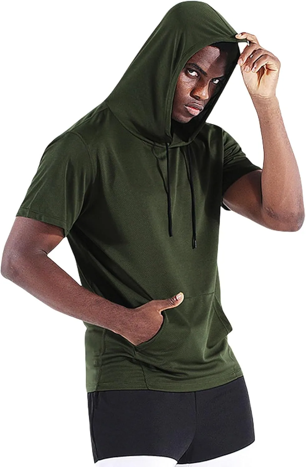 Hooded T Shirts for Men Summer Casual Short Sleeve Tee with Pocket Holiday Beach Crewneck Loose Fit Big and Tall Tops